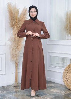 Modamix  مانطو نسائي أنيق كلوش كبشون مع سحاب 242 - ترابي