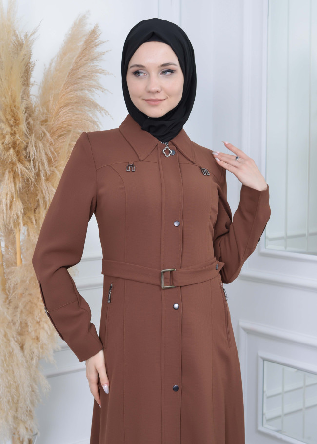 Modamix women Coat Hoodied Trenchcoat of Rose Rise fabric 242 taba