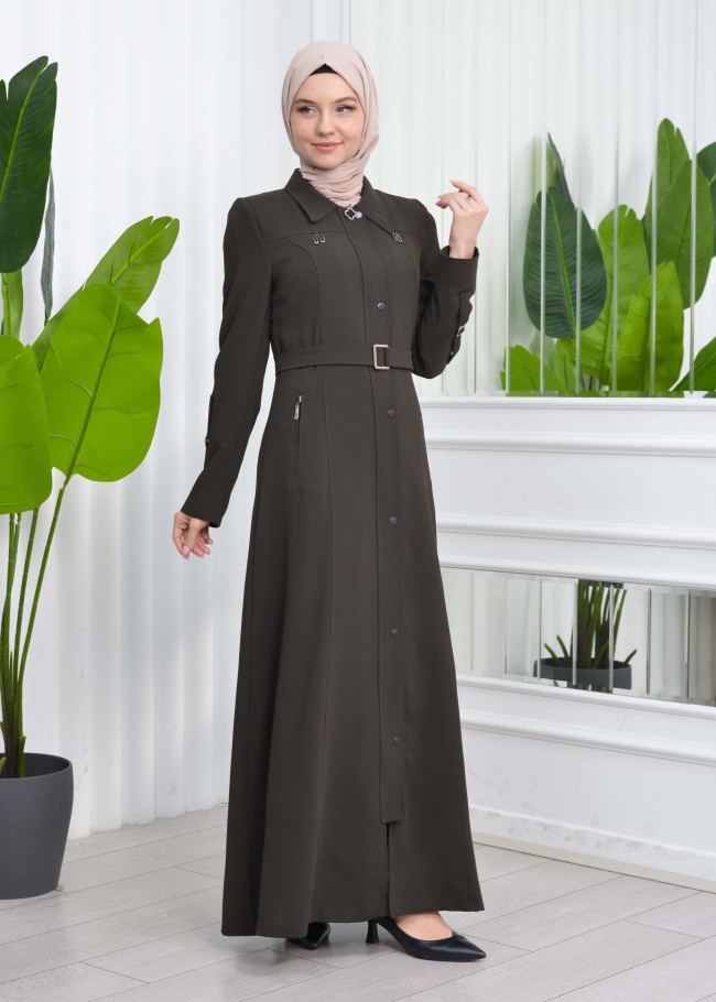 Modamix women Coat Hoodied Trenchcoat of Rose Rise fabric 242 Haki