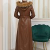 ZIPPERED FRONT HOODED LEATHER HIJAB COAT 1338 - tan
