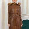 ZIPPERED FRONT HOODED LEATHER HIJAB COAT 1338 - tan