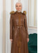 ZIPPERED FRONT HOODED LEATHER HIJAB COAT 1338 taba