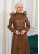 ZIPPERED FRONT HOODED LEATHER HIJAB COAT 1338 taba