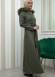 ZIPPERED FRONT HOODED LEATHER HIJAB COAT 1338 Haki