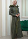 ZIPPERED FRONT HOODED LEATHER HIJAB COAT 1338 Haki