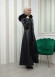ZIPPERED FRONT HOODED LEATHER HIJAB COAT 1338 Siyah