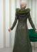 ZIPPERED FRONT HOODED LEATHER HIJAB COAT 1338 Haki