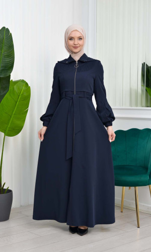 مانطو حجاب برادا مع حزام 1206 - كحلي