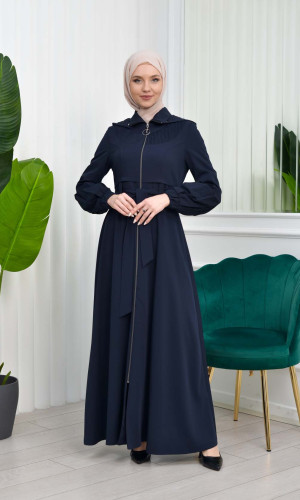 مانطو حجاب برادا مع حزام 1206 - كحلي