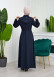 Hooded-Belted Hijab Topcoat 1206 with front zipper Lacivert