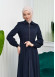 Hooded-Belted Hijab Topcoat 1206 with front zipper Lacivert