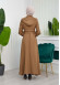 Hooded-Belted Hijab Topcoat  with front zipper 1206 açık kahve