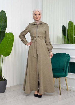 مانطو حجاب برادا مع حزام 1206 - بيج