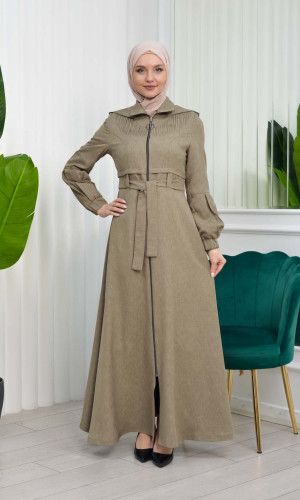 مانطو حجاب برادا مع حزام 1206 - بيج