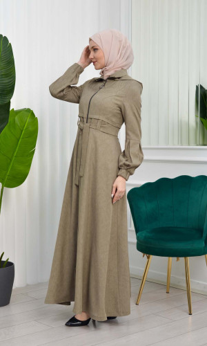 مانطو حجاب برادا مع حزام 1206 - بيج