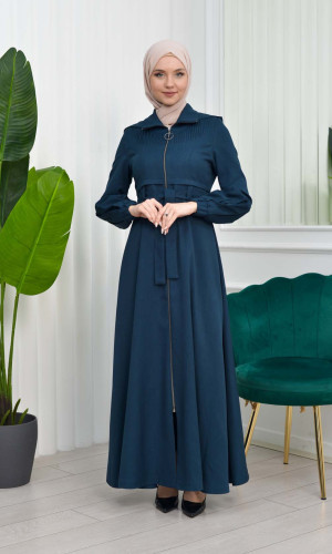 Gabardine Coat with Hood and Pleated Folds 1206 - khaki