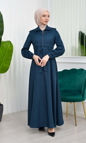 Gabardine Coat with Hood and Pleated Folds 1206 - khaki