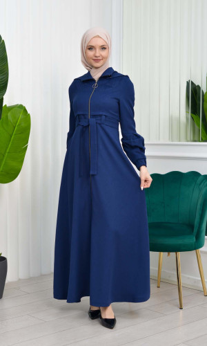 مانطو حجاب برادا مع حزام 1206 - كحلي