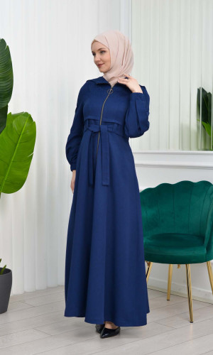 مانطو حجاب برادا مع حزام 1206 - كحلي