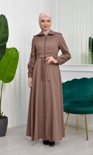 مانطو حجاب برادا مع حزام 1206 - بني