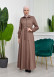 Hooded-Belted Hijab Topcoat  with front zipper 1206 - brown