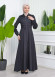 Hooded-Belted Hijab Topcoat  with front zipper 1206 koyu gri