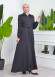 Hooded-Belted Hijab Topcoat  with front zipper 1206 koyu gri