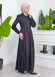 Hooded-Belted Hijab Topcoat  with front zipper 1206 koyu gri