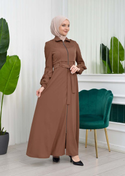 مانطو حجاب برادا مع حزام 1206 - بني