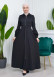 Hooded-Belted Hijab Topcoat  with front zipper 1206 Siyah