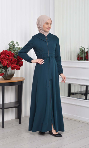 مانطو حجاب برادا ياقة ملكية مع حزام 1204 - زيتي