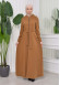 Hooded-Belted Hijab Topcoat 1204 with front zipper - tan