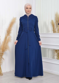 مانطو حجاب برادا ياقة ملكية مع حزام 1204 - ازرق