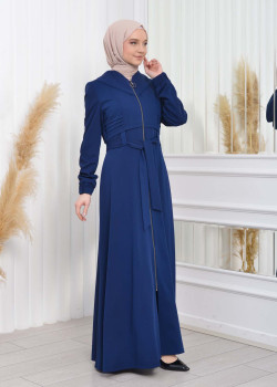 مانطو حجاب برادا ياقة ملكية مع حزام 1204 - ازرق