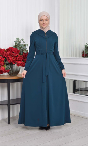 مانطو حجاب برادا ياقة ملكية مع حزام 1204 - تركواز