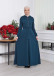 Hooded-Belted Hijab Topcoat 1204 with front zipper - turquoise