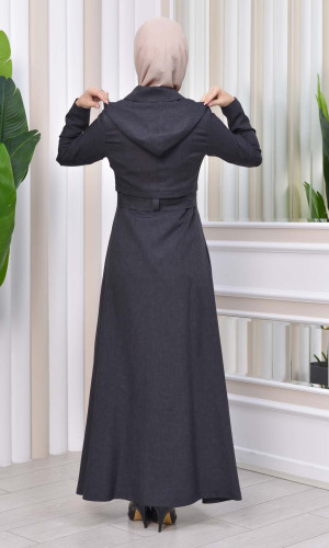 مانطو حجاب ياقة ملكية مع حزام 1212 - حديدي