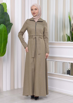 مانطو حجاب ياقة ملكية مع حزام 1212 - فيروزي