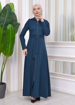 مانطو حجاب ياقة ملكية مع حزام 1212 - بترولي