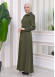 Hooded-Belted Hijab Topcoat 1212 with front zipper Haki