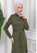 Hooded-Belted Hijab Topcoat 1212 with front zipper Haki