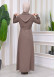 Hooded-Belted Hijab Topcoat 1212 with front zipper Bej