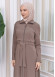 Hooded-Belted Hijab Topcoat 1212 with front zipper Bej