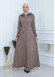 Hooded-Belted Hijab Topcoat 1213 with front zipper - beige
