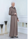 Hooded-Belted Hijab Topcoat 1213 with front zipper Bej