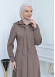 Hooded-Belted Hijab Topcoat 1213 with front zipper Bej