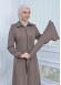 Hooded-Belted Hijab Topcoat 1213 with front zipper Bej