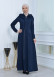 Hooded-Belted Hijab Topcoat 1213 with front zipper - deep blue