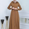 Hooded-Belted Hijab Topcoat 1213 with front zipper taba
