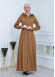 Hooded-Belted Hijab Topcoat 1213 with front zipper - tan